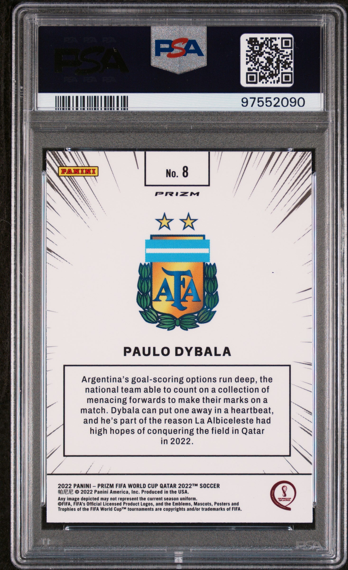 2022 Panini Prizm World Cup Qatar Manga Paulo Dybala #8 PSA 9 