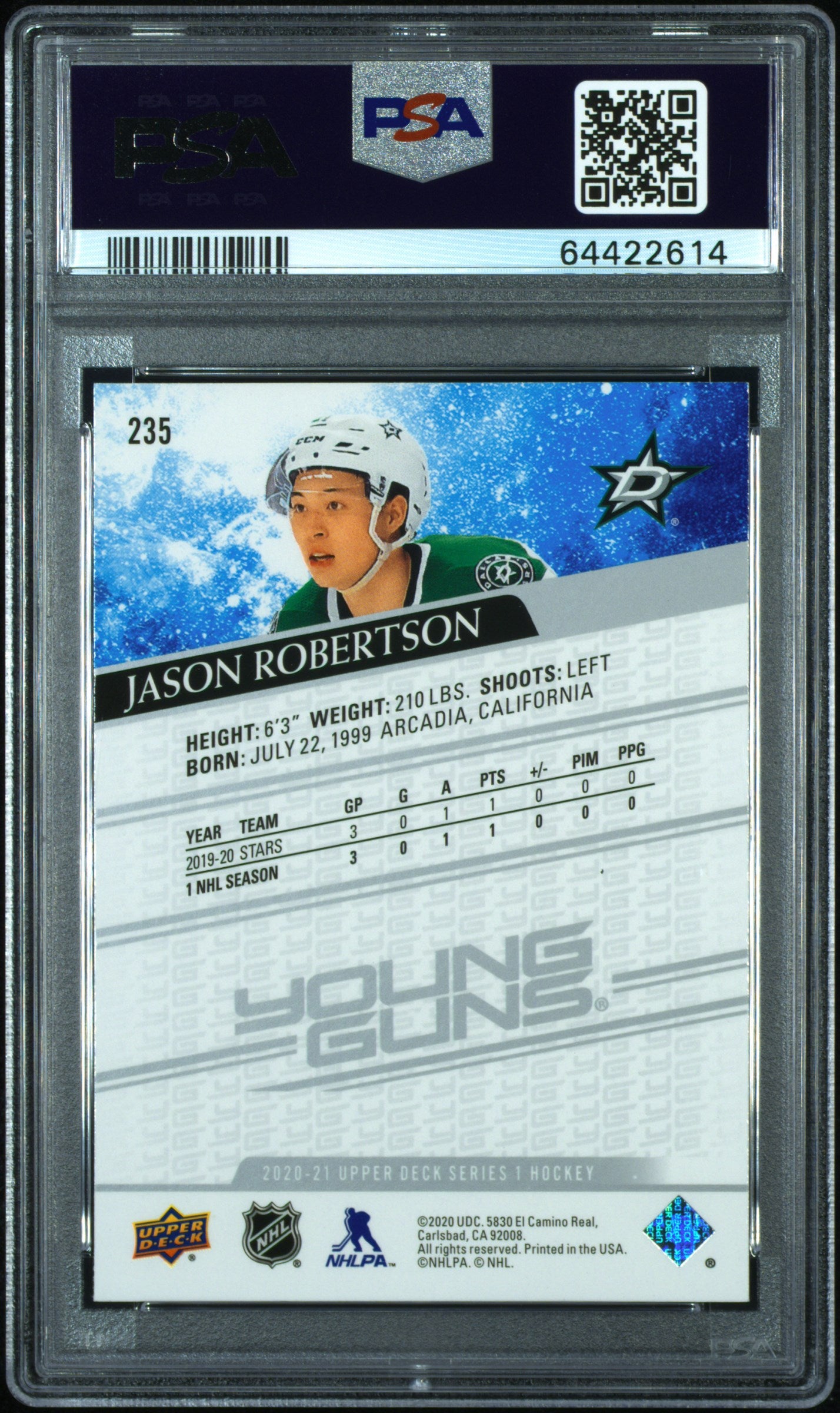 2020-21 Upper Deck Series 1 Hockey Jason Robertson Young Guns PSA 10 #235 