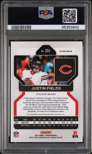 2021 Panini Prizm Football Justin Fields RC Silver Prizm Auto PSA 10 #334 