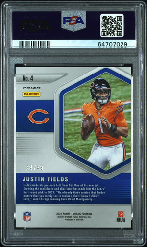 2021 Panini Mosaic Blue Chips PSA 10 Justin Fields RC Purple Mosaic 34/49 #4 