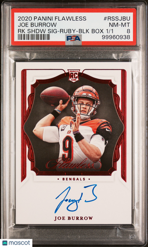 2020 Flawless Rookie Shadow Signatures Joe Burrow Ruby Black Box PSA 8 1/1 