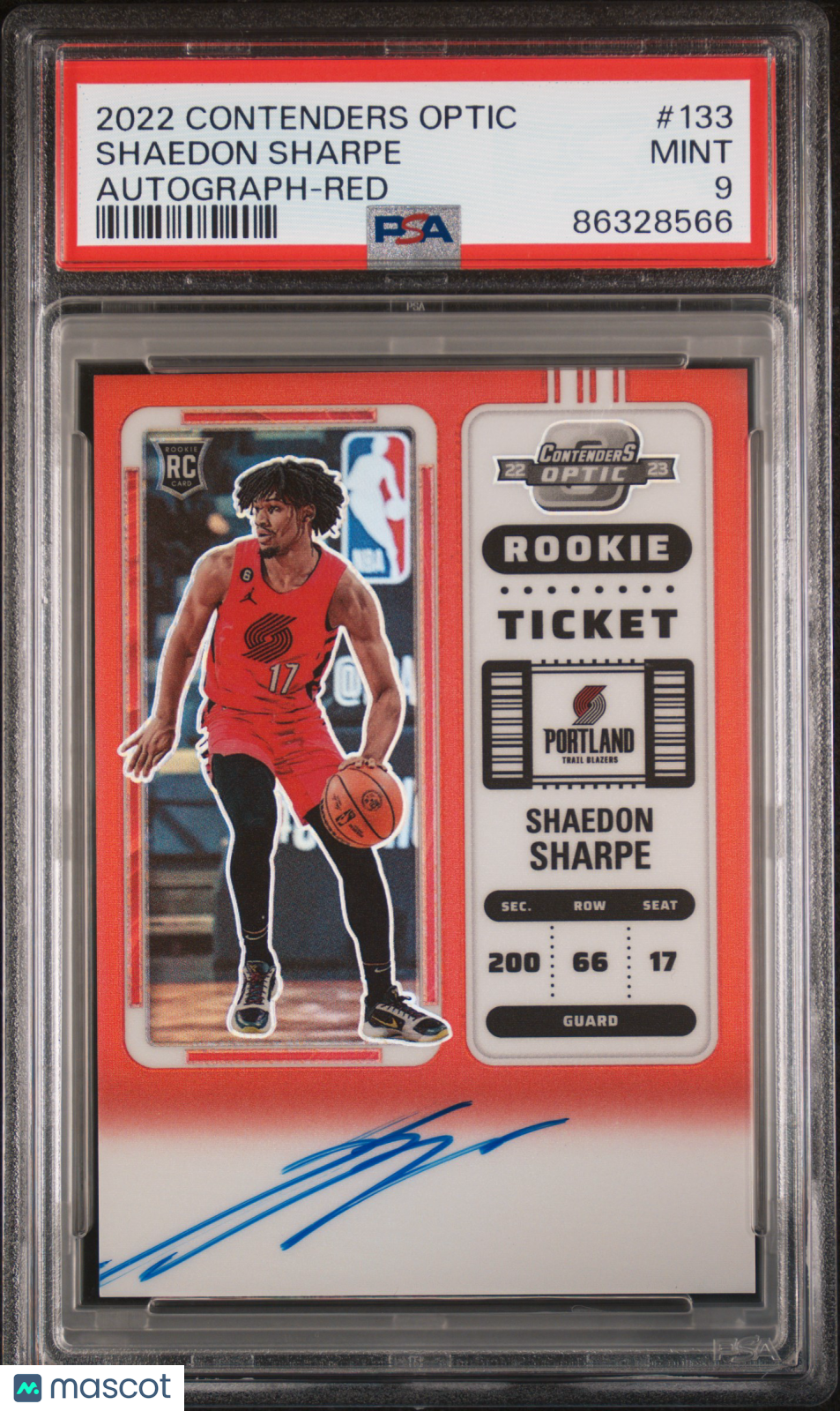 2022 Panini Contenders Optic PSA 9 Shaedon Sharpe Rookie Ticket Auto Red /99 