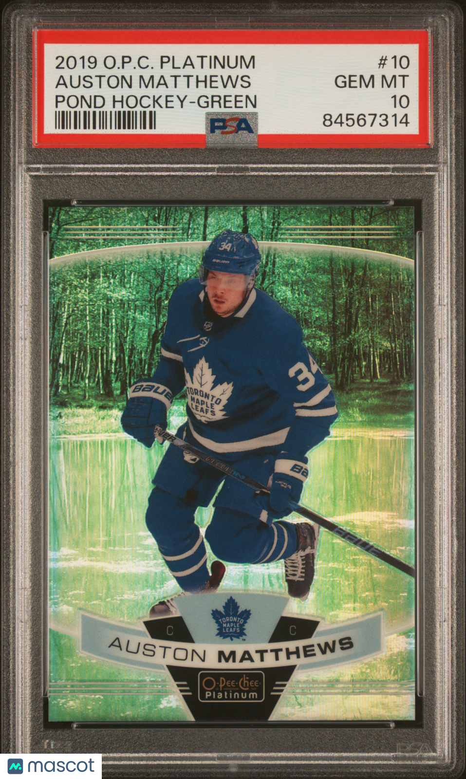 2019 O-Pee-Chee Platinum Auston Matthews Pond Hockey Green PSA 10 