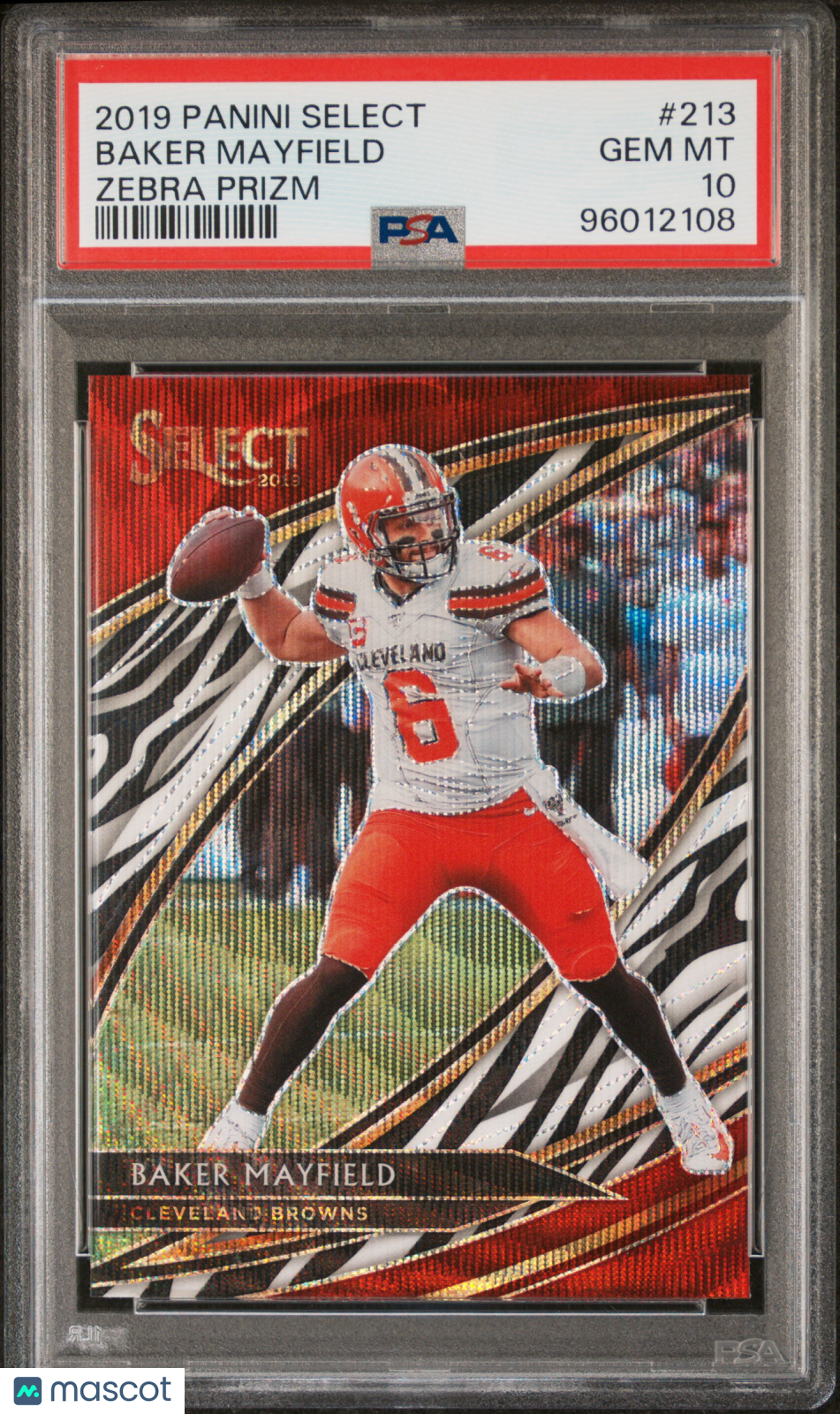 2019 Panini Select Football Baker Mayfield Zebra Prizm PSA 10 