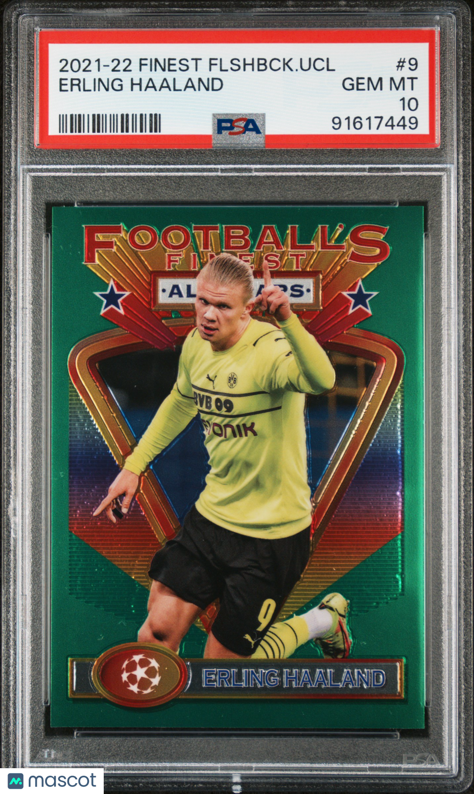 2021-22 Topps Finest Flashbacks UEFA Champions League Erling Haaland #9 PSA 10 