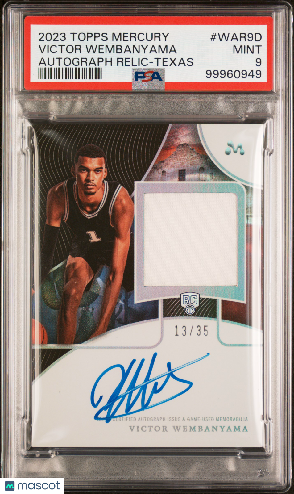 2023 Topps Mercury: Victor Wembanyama Rookie Auto Relics-Texas PSA 9 13/35 