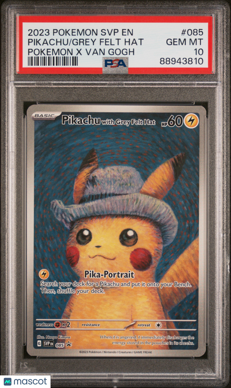 2023 Pokémon Grey Felt Hat Pikachu #085 Pokemon X Van Gogh Psa 10 1