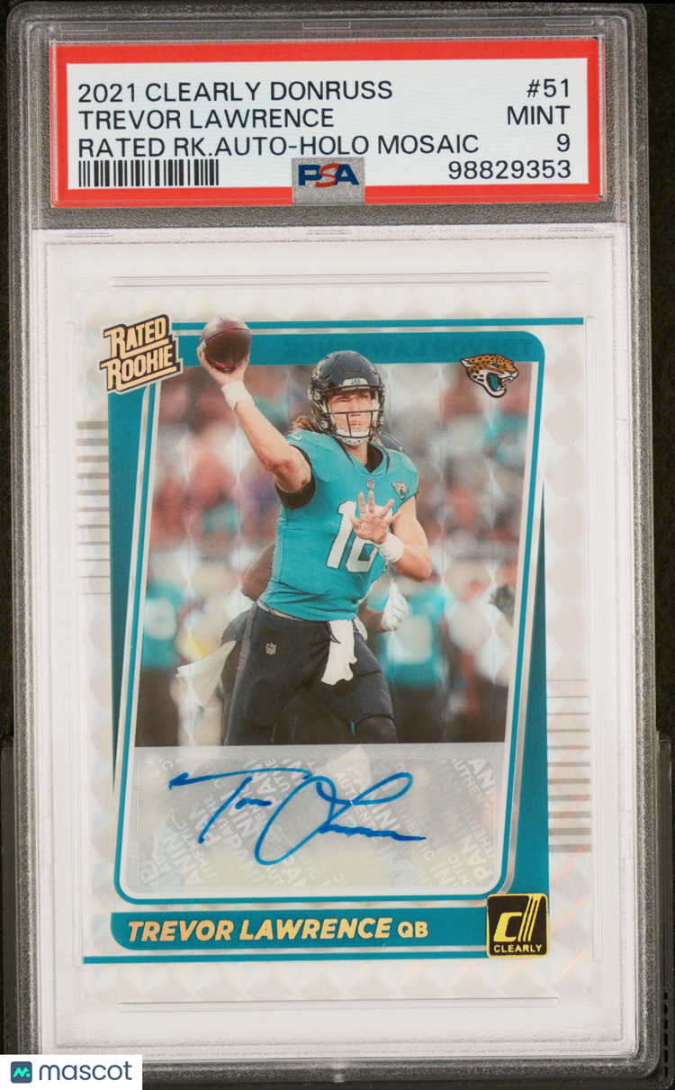 2021 Panini Clearly Donruss Trevor Lawrence Rated Rookie Auto Holo Mosaic PSA 9 