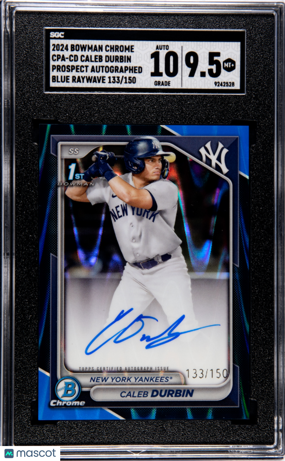 2024 1st Bowman Chrome Caleb Durbin Blue RayWave Prospect Auto SGC 9.5 /150