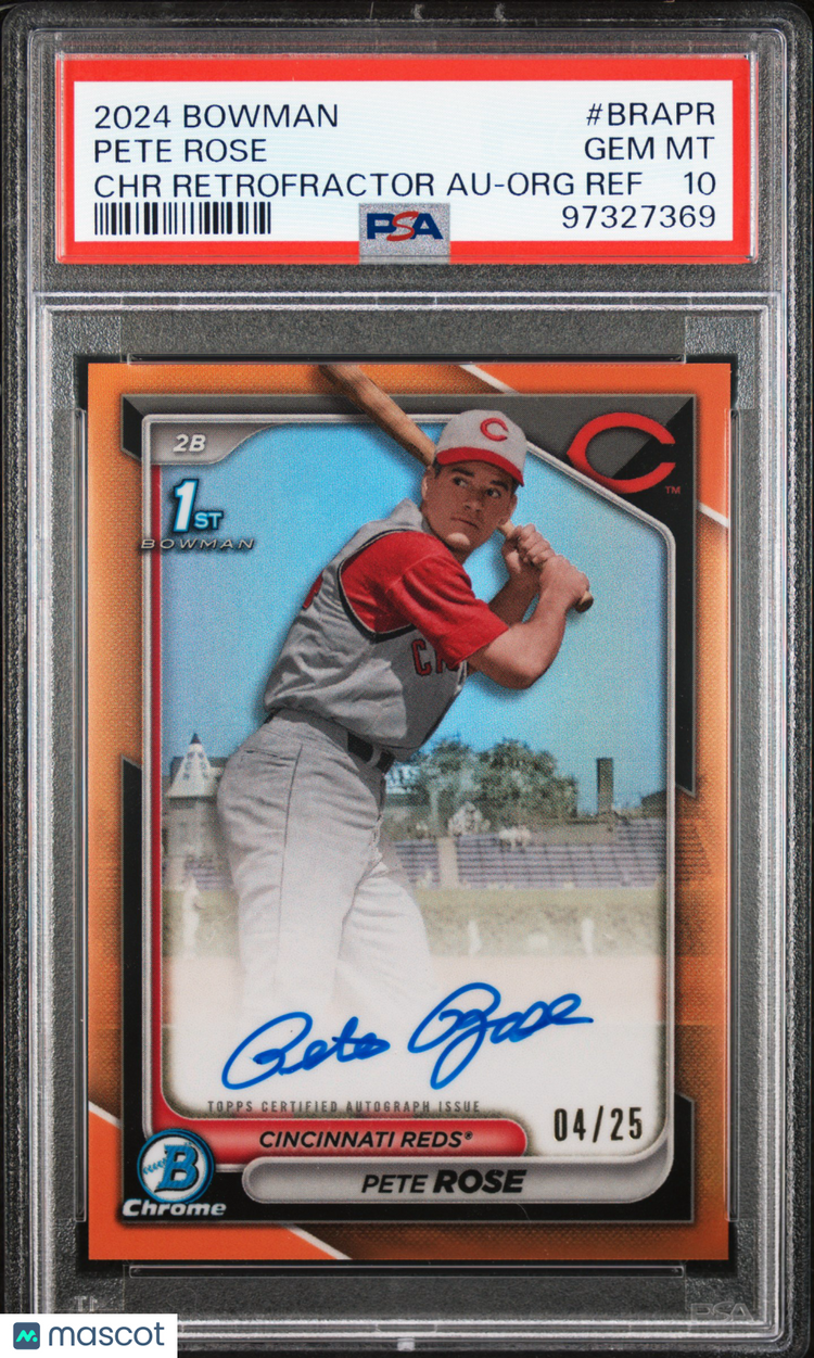 2024 1st Bowman Chrome Retrofractor Orange Autographs Pete Rose PSA 10 /25 