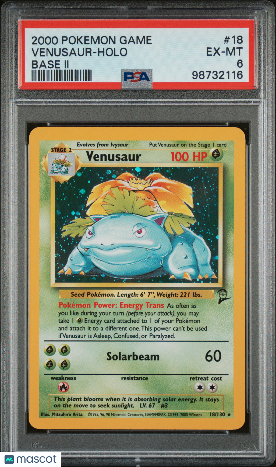 2000 Pokémon Game Venusaur Holo Base II PSA 6 #18 