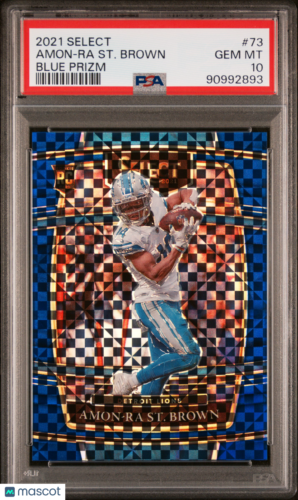 2021 Panini Select Football Amon-Ra ST. Brown RC Blue Prizm PSA 10 048/199 