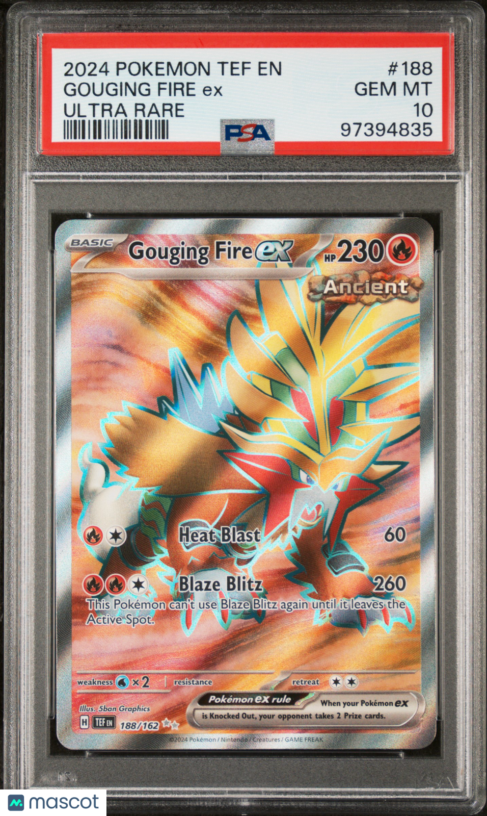 2024 Pokémon Temporal Forces Psa 10 Gouging Fire Ex #188 Ultra Rare 1