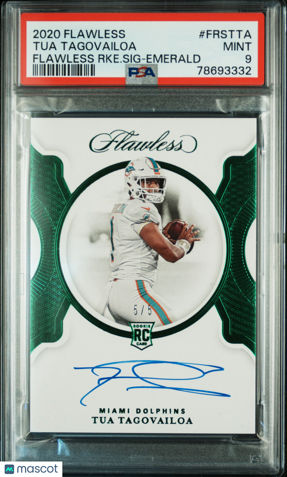 2020 Panini Flawless Flawless RC Signatures Tua Tagovailoa PSA 9 Emerald 5/5 