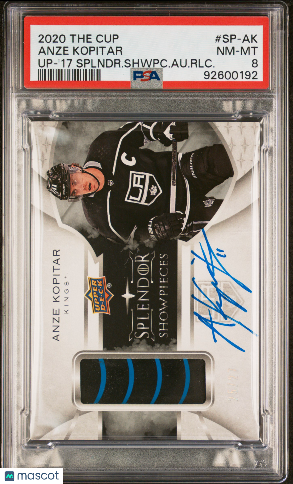 2020 UD The Cup Update PSA 8 Anze Kopitar Splendor Showpieces Auto 25/27