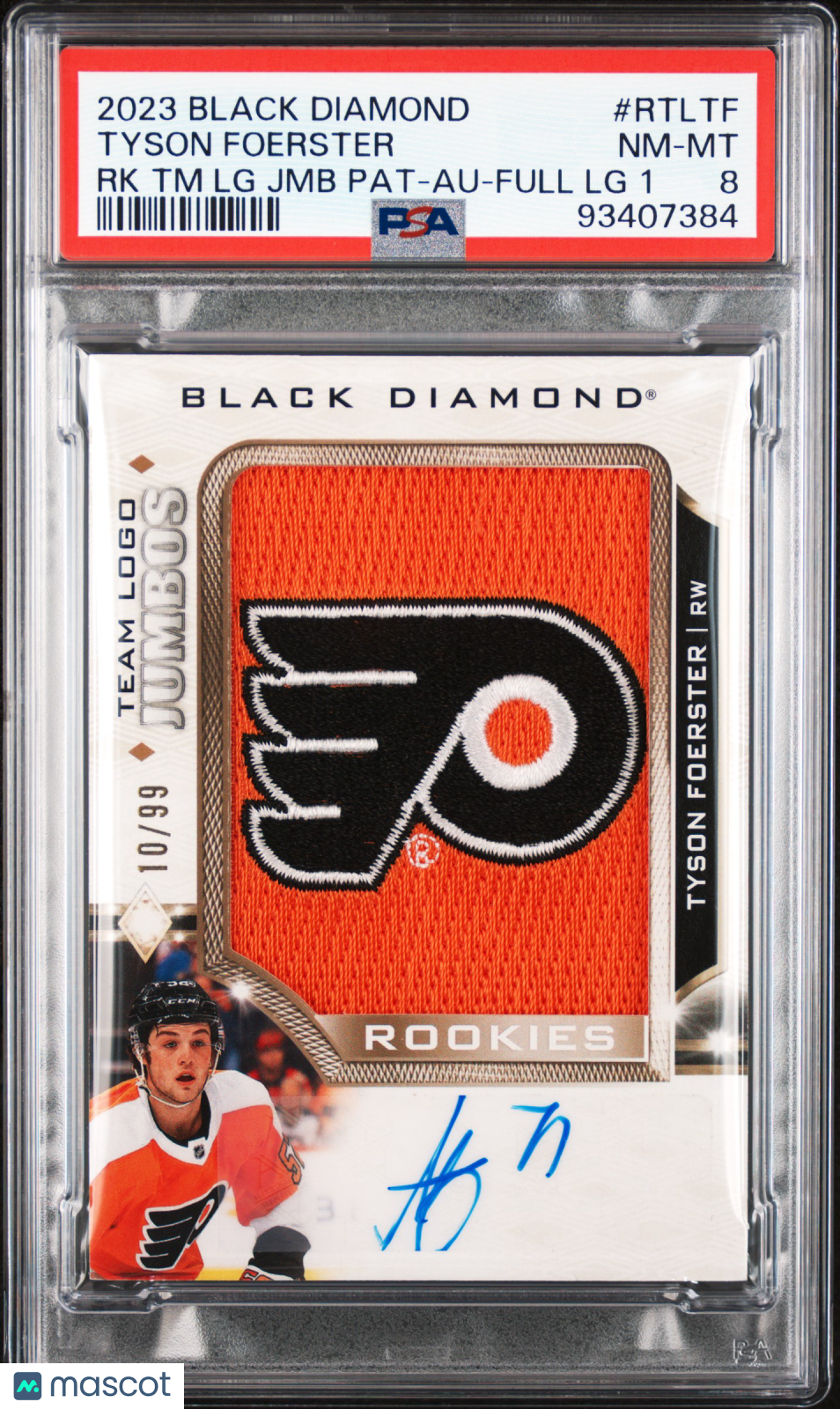 2023 UD Black Diamond Rookie Team Logo Jumbo Patches Tyson Foerster PSA 8 10/99