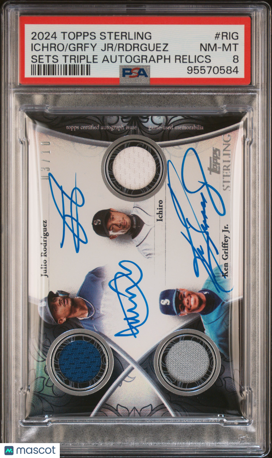 2024 Topps Sterling Triple Autos Relics J. Rodrig/K. Griffey Jr/Ichiro PSA 8 /10 