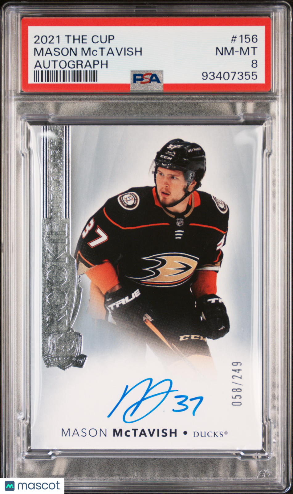 2021-22 Upper Deck The Cup PSA 8 Mason McTavish Rookie Autograph 058/249