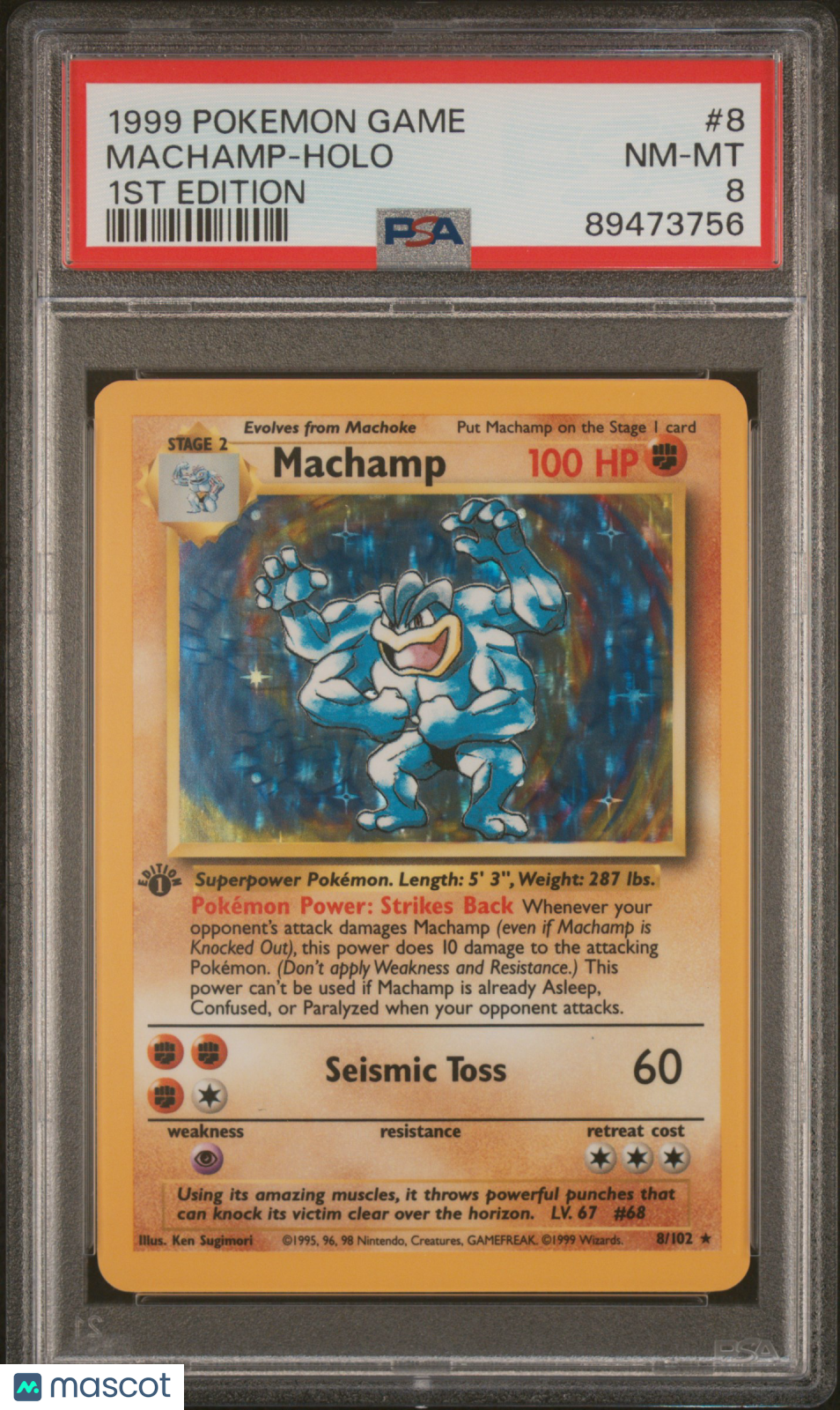 1999 Pokémon Game Psa 8 Machamp 1St Edition Holo #8 1