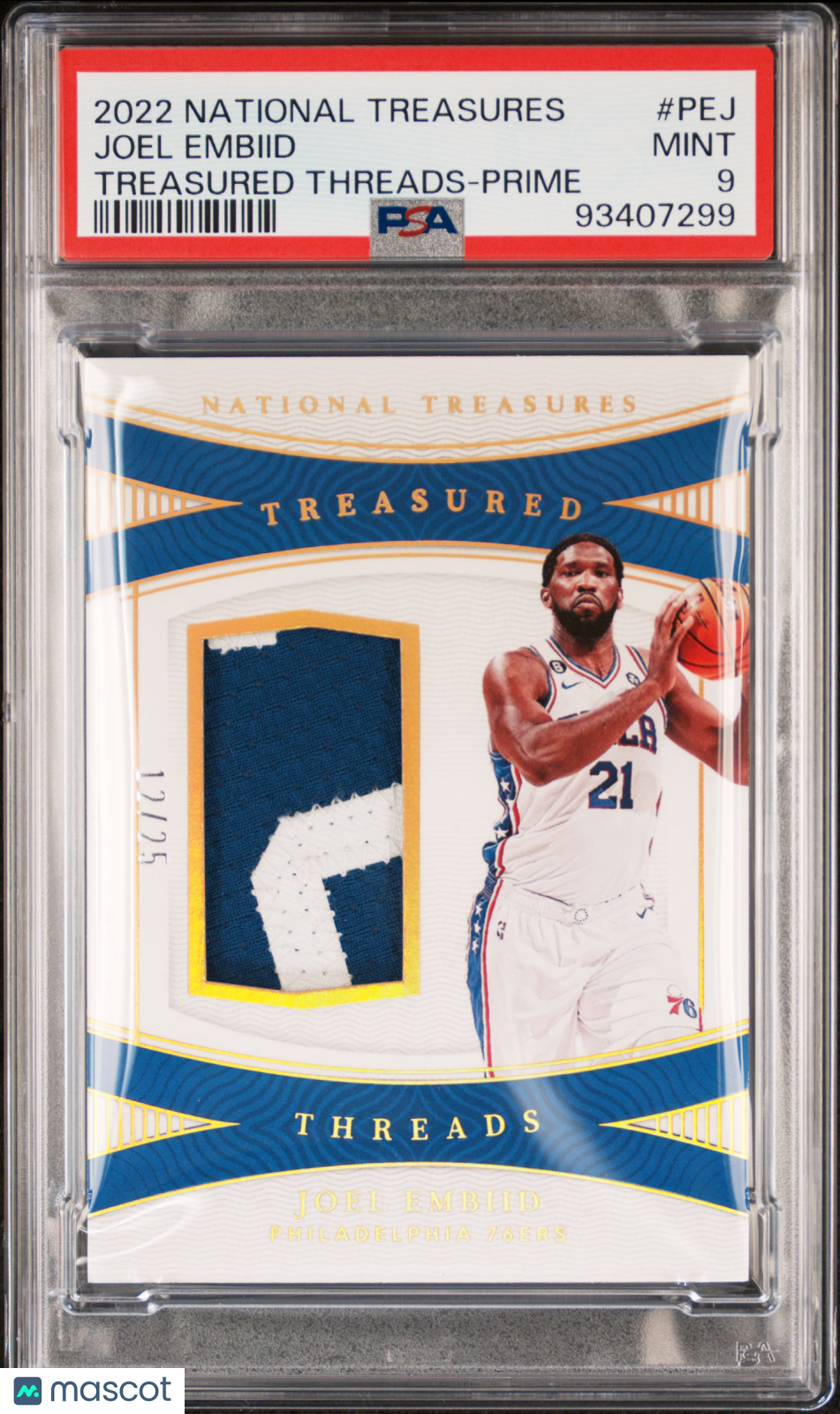 2022 Panini National Treasures PSA 9 Joel Embiid Treasured Threads Prime 12/25 