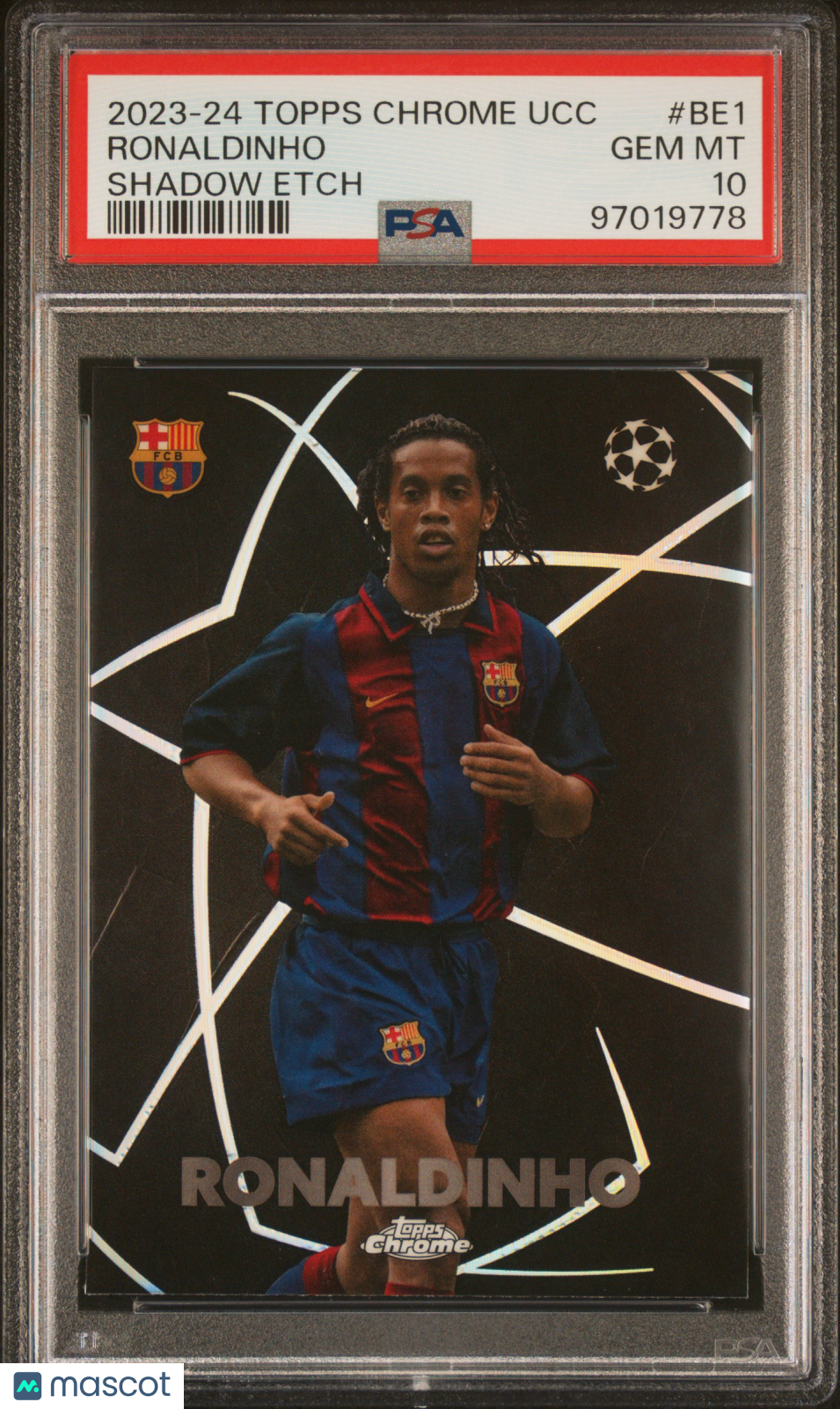 2023-24 Topps Chrome UEFA Club Competitions Shadow Etch Ronaldinho PSA 10 