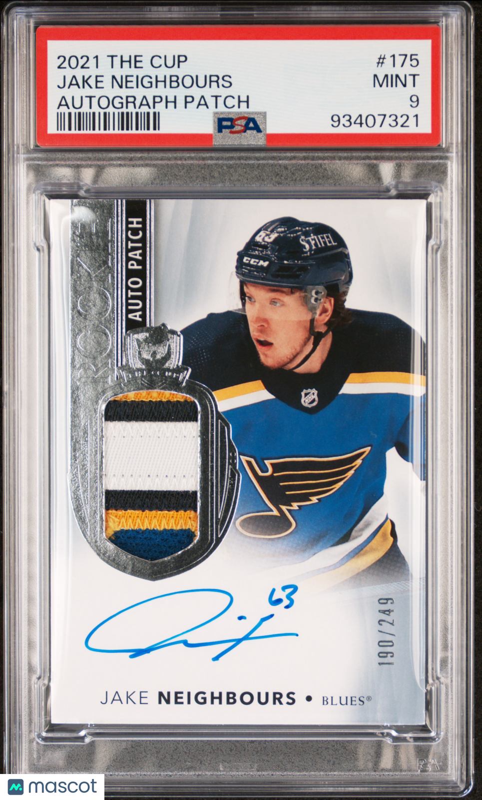 2021-22 Upper Deck The Cup PSA 9 Jake Neighbours Rookie Patch Autograph 190/249