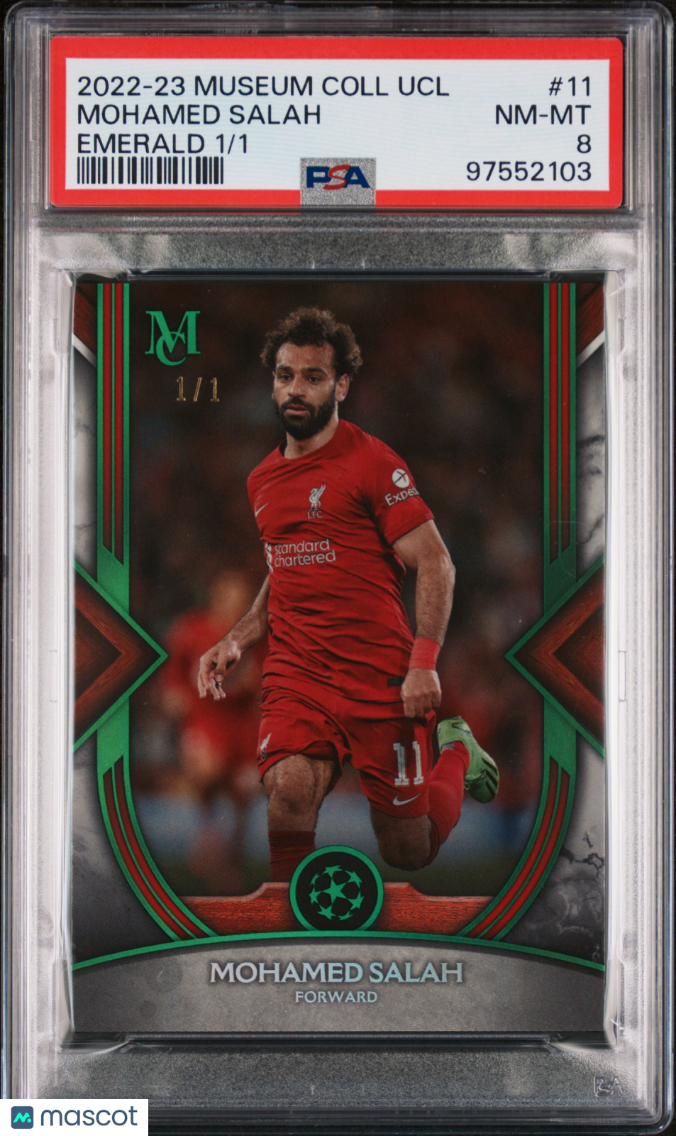 2022-23 Topps Museum Collection UEFA CL Emerald Mohamed Salah PSA 8 1/1 