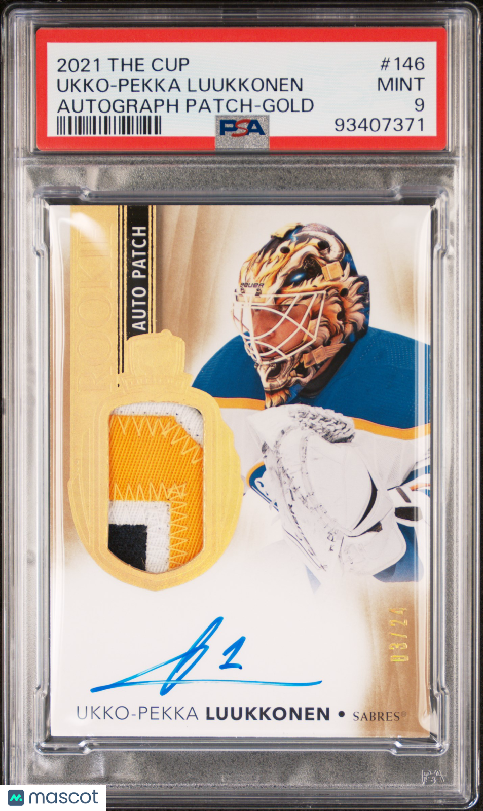 2021-22 UD The Cup PSA 9 Ukko-Pekka Luukkonen Rookie Patch Autograph Gold 03/24