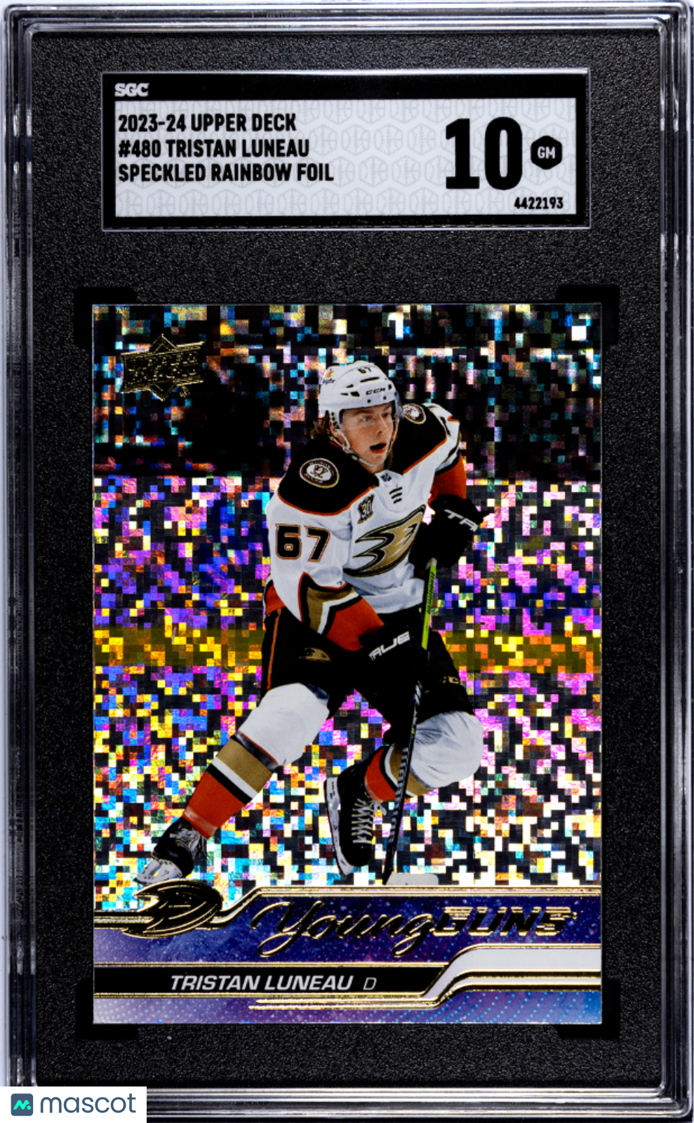 2023-24 UD Series 1 Hockey Tristan Luneau Speckled Rainbow Foil YG SGC 10 