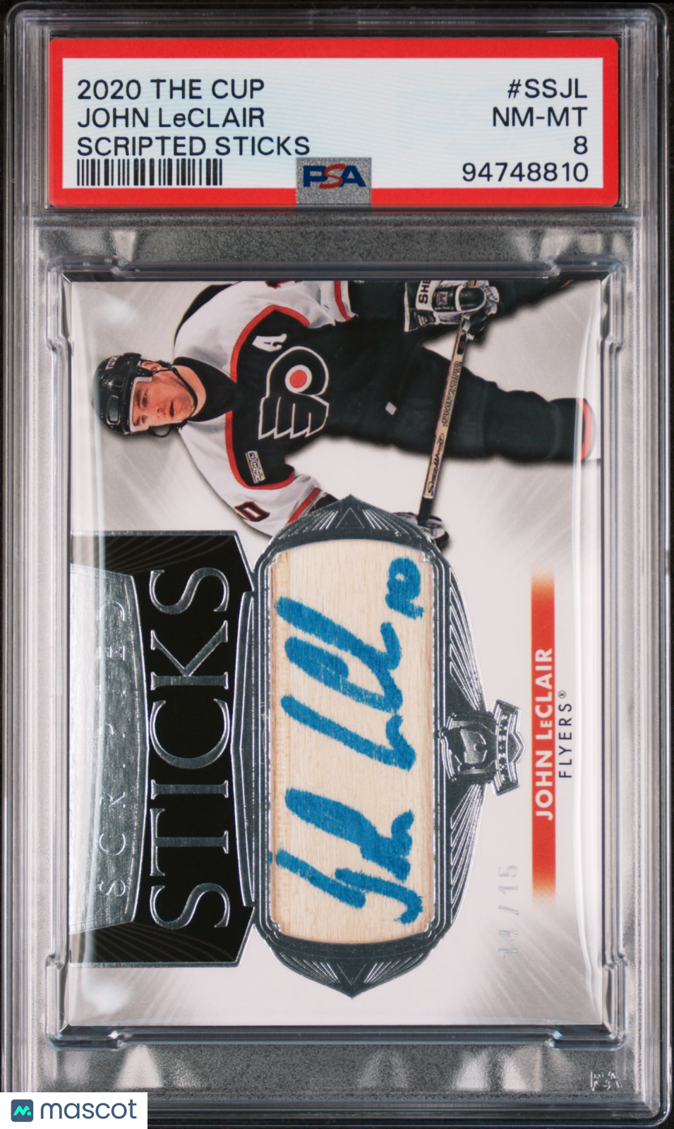 2020 Upper Deck The Cup PSA 8 John Leclair Scripted Sticks Auto 14/15 #SS-JL