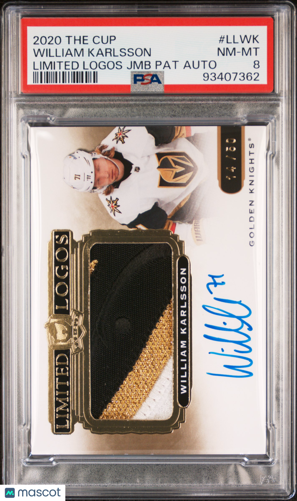 2020 UD The Cup Limited Logos Jumbo Patch Autos William Karlsson PSA 8 14/50