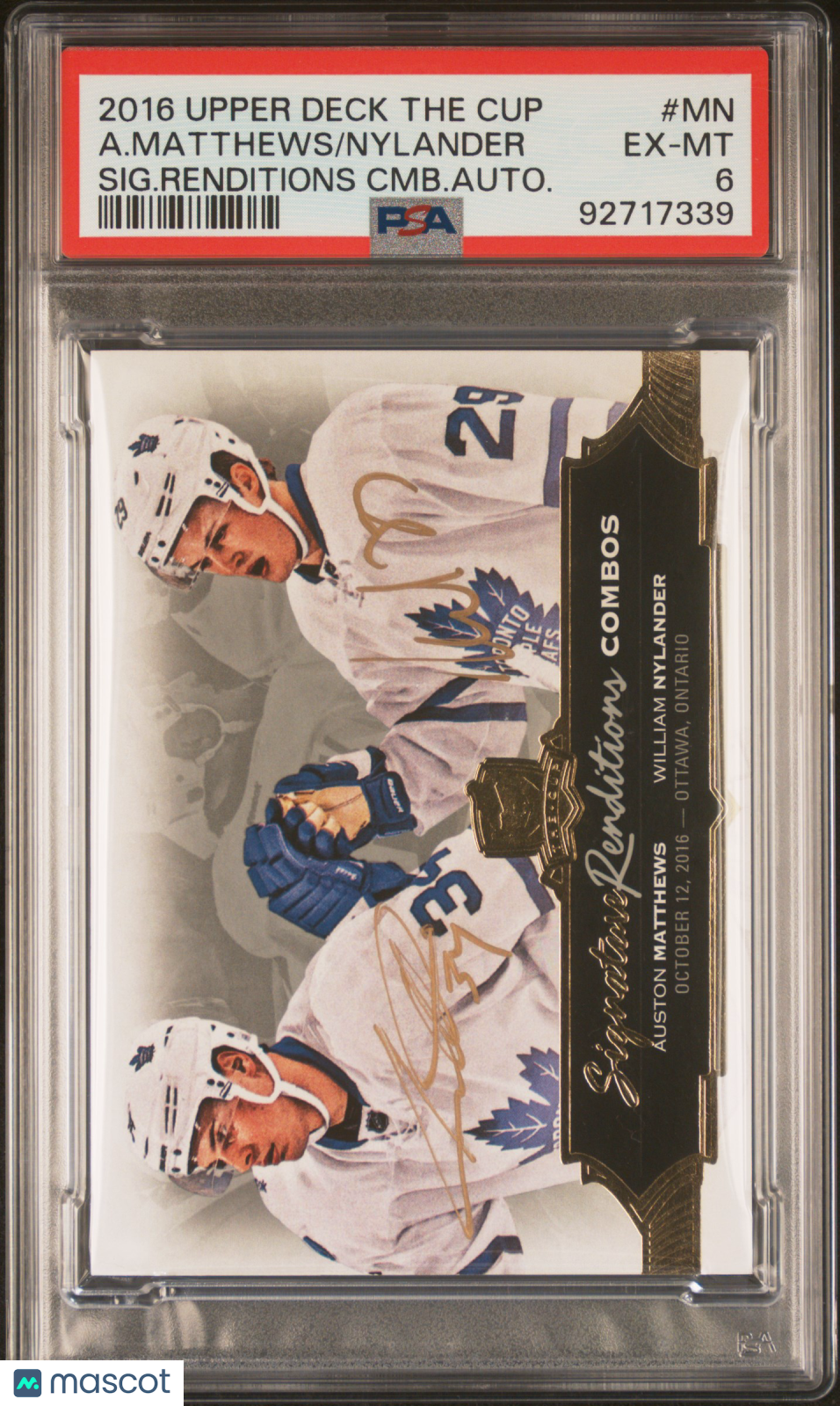 2016 UD The Cup Sig. Renditions Combos Autographs Nylander A. Matthews PSA 6