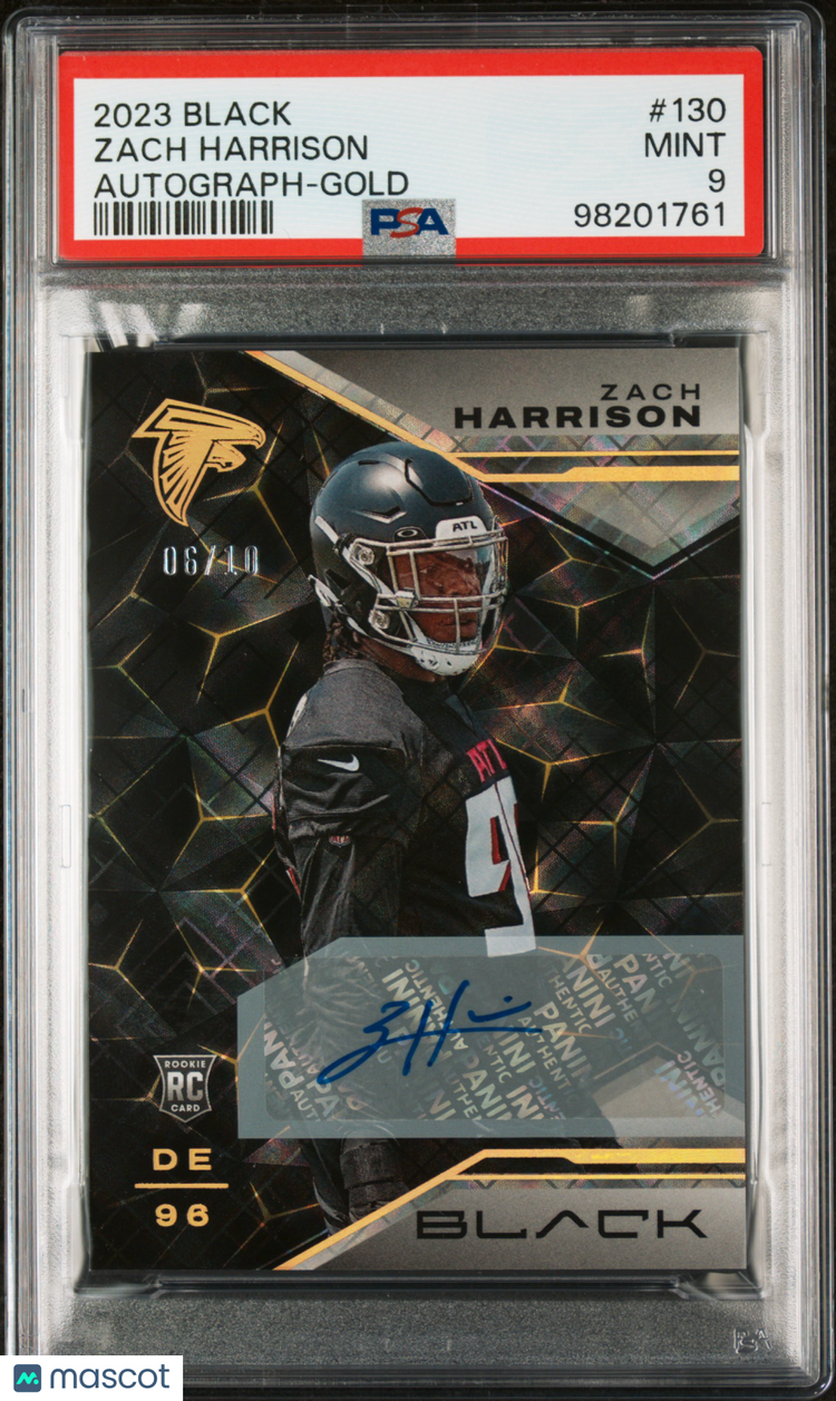 2023 Panini Black Football Zach Harrison RC Rookie Autograph Gold PSA 9 /10 