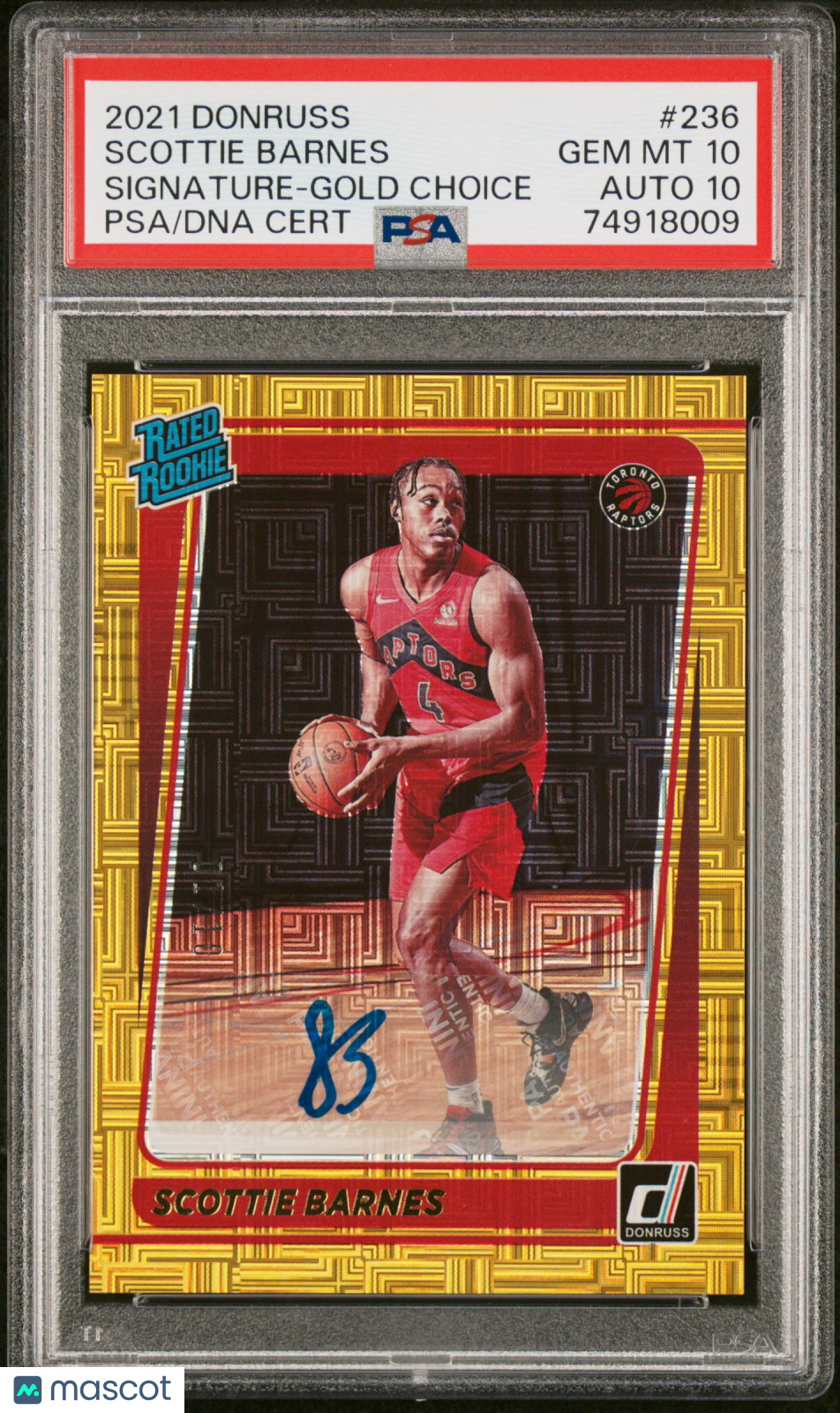 2021 Panini Donruss PSA 10 Scottie Barnes Rated Rookie Gold Choice Auto 01/10 