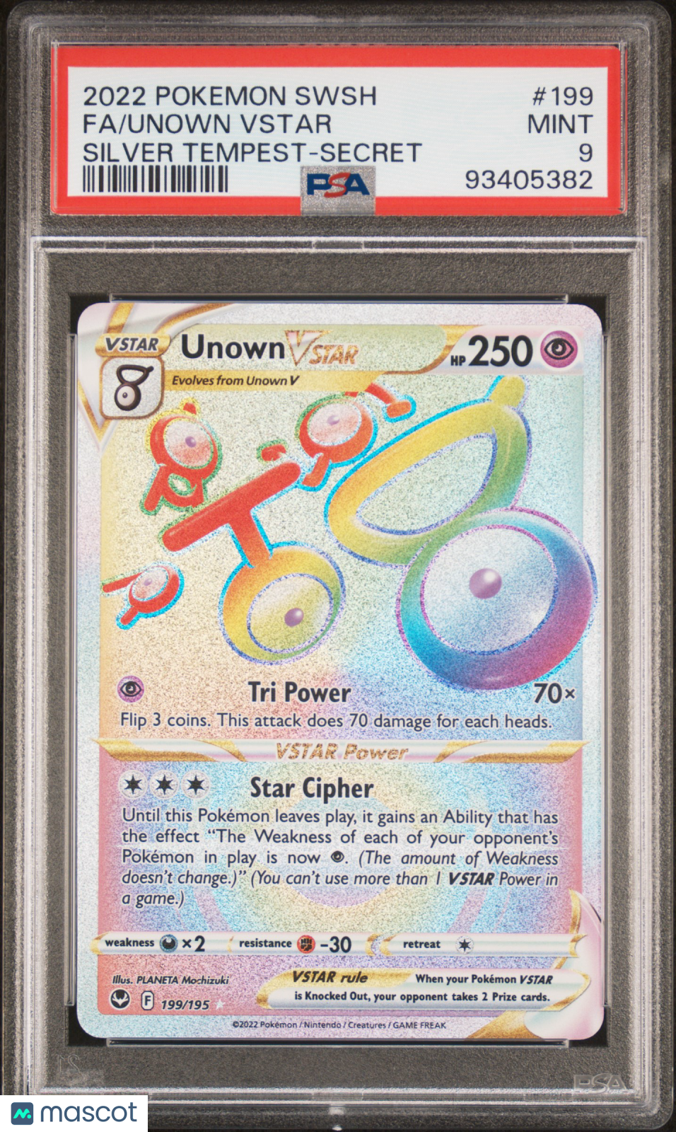 2022 Pokémon Swsh Silver Tempest Psa 9 Fa/Unknown Vstar Rainbow #199 1