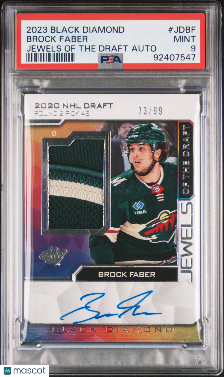 2023-24 UD Black Diamond PSA 9 Brock Faber Jewels Of The Draft Autographs 73/99