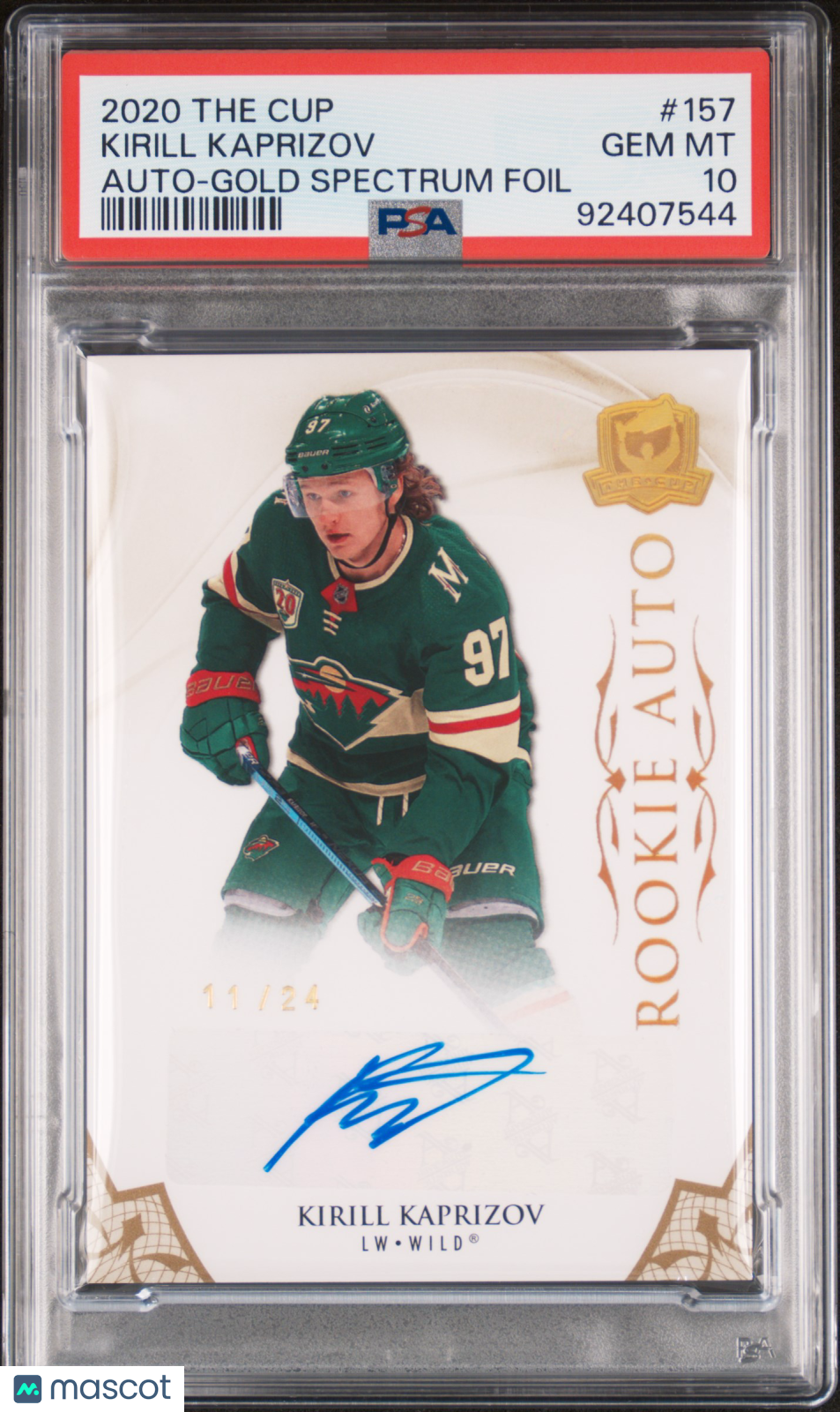 2020-2021 UD The Cup Hockey PSA 10 Kirill Kaprizov Rookie Gold Foil Auto 11/24