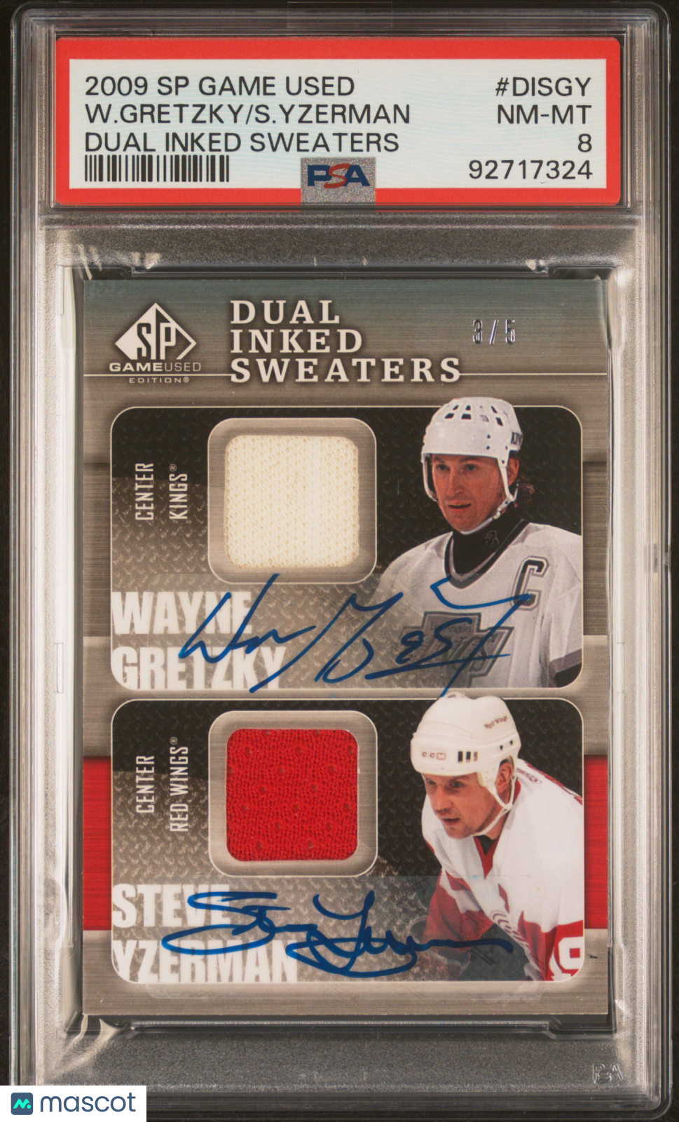 2009-10 UD SP Game Used Dual Inked Sweaters S. Yzerman/W. Gretzky  PSA 8 3/5