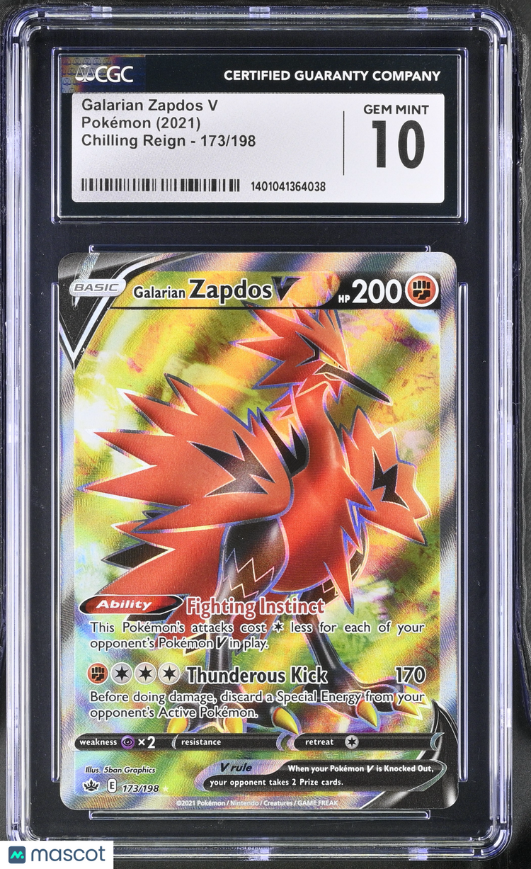 2021 Pokémon Chilling Reign Cgc 10 Galarian Zapdos V #173/198 English 1