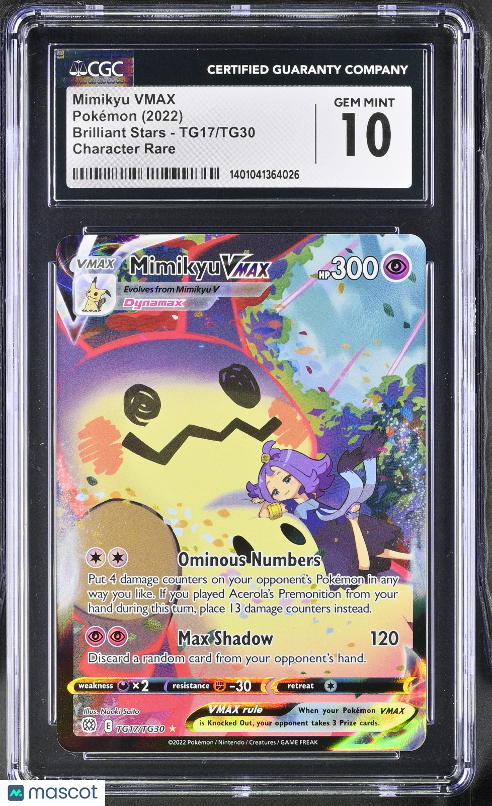 2022 Pokémon Brilliant Stars Cgc 10 Mimikyu Vmax Character Rare #Tg17/Tg30 1