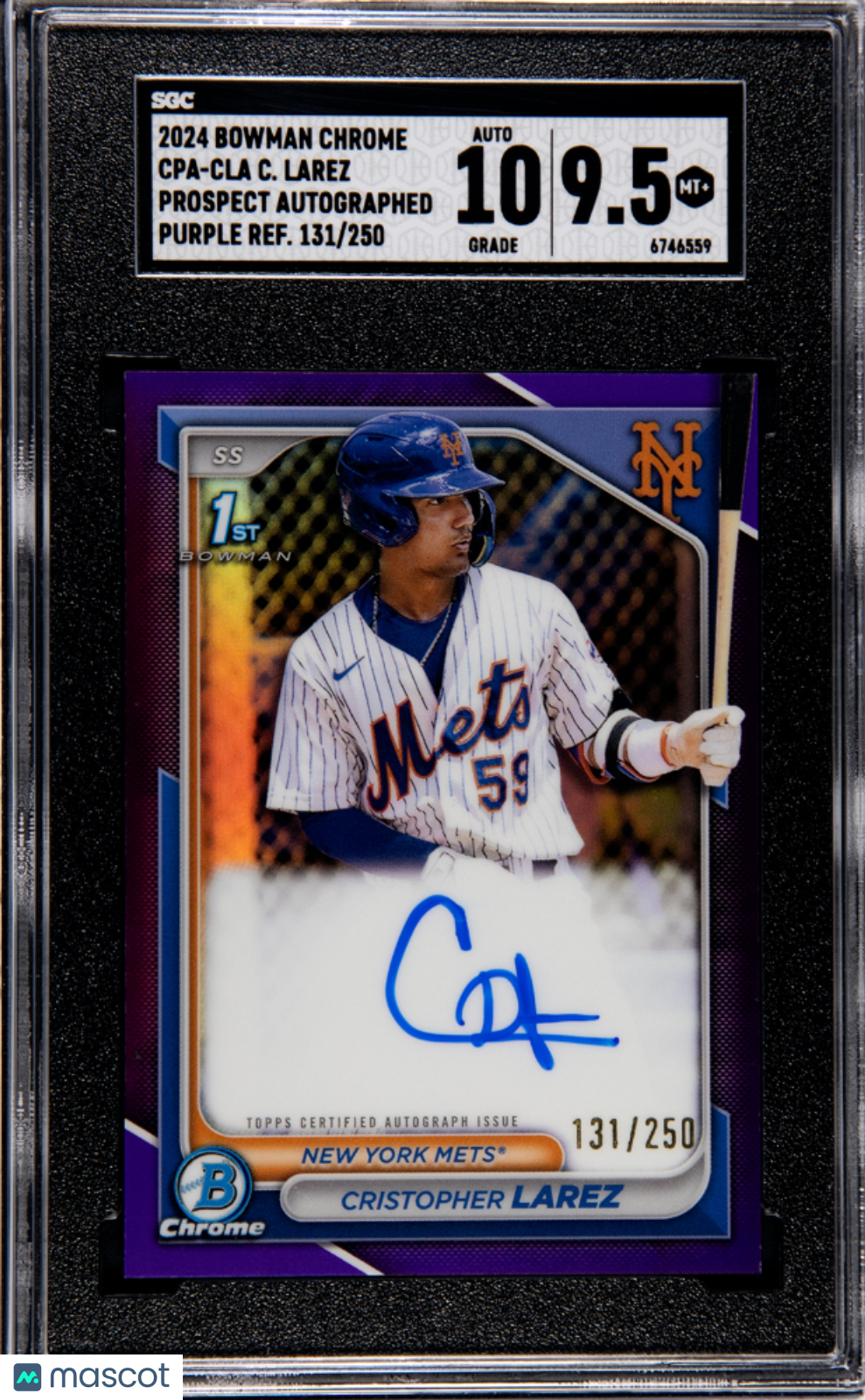 2024 1st Bowman Chrome Cristopher Larez Purple Refractor Pros. Auto SGC 9.5 /250 