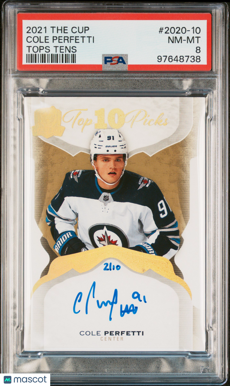 2021 UD The Cup Top Ten Picks Cole Perfetti Auto PSA 8 02/10 #2020-10 