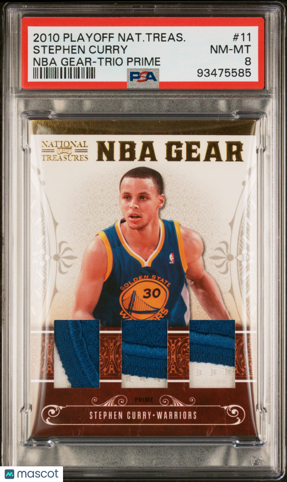 2010 Playoff National Treasures PSA 8 Stephen Curry NBA Gear Triple Relic 5/5 