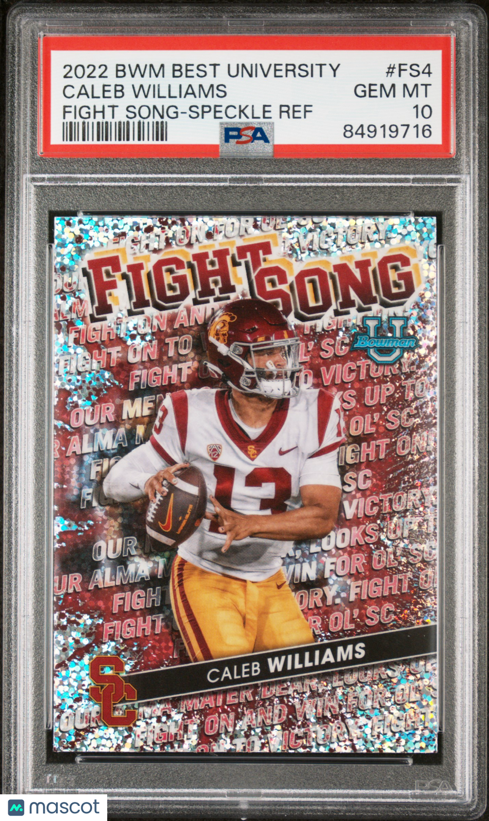 2022 Bowman's Best University Fight Song Caleb Williams Speckle Refractor PSA 10