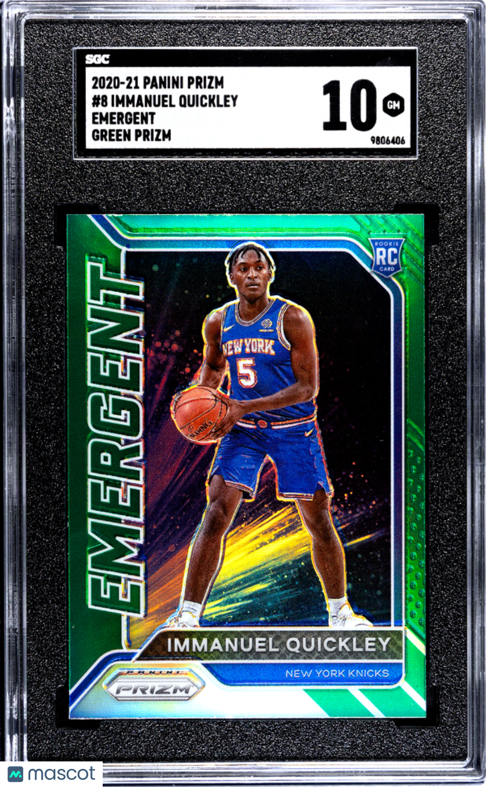 2020 Panini Prizm Basketball Immanuel Quickley RC Emergent Green Prizm SGC 10 