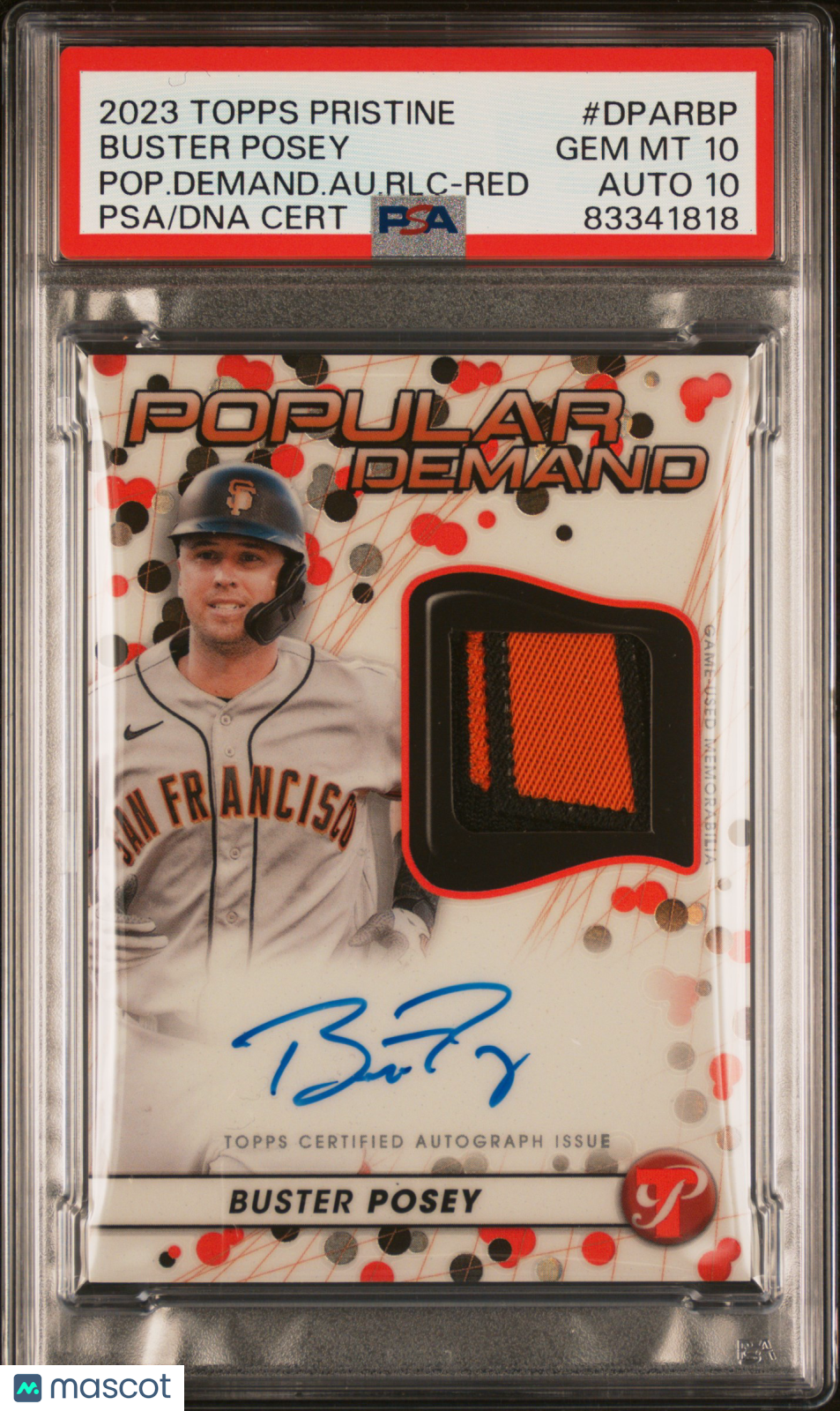 2023 Topps Pristine Baseball PSA 10 Buster Posey Popular Demand Relic Auto 1/5 