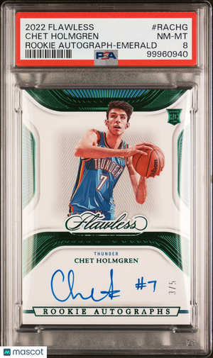 2022 Panini Flawless Rookie Autographs Chet Holmgren Emerald PSA 8 3/5 