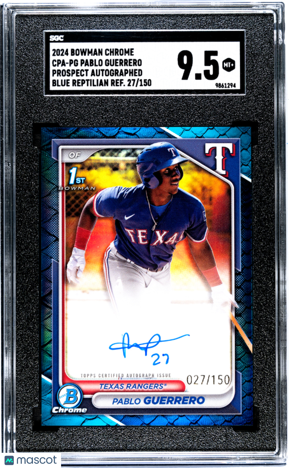 2024 1st Bowman Chrome Pablo Guerrero Auto Blue Reptilian Refractor SGC 9.5 /150 