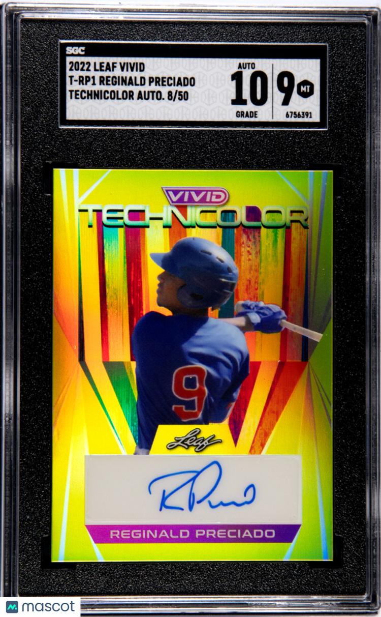 2022 Leaf Vivid Baseball Reginald Preciado Technicolor Auto SGC 9 08/50 T-RP1 