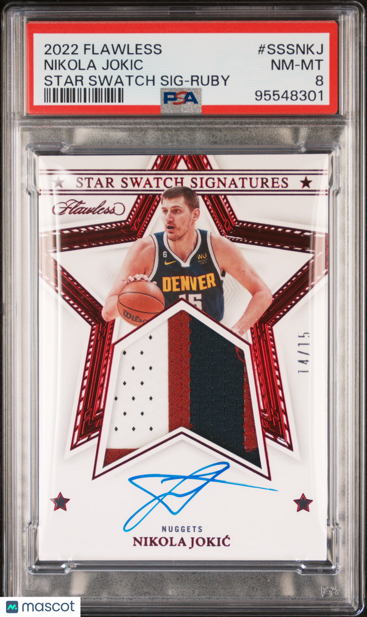 2022 Panini Flawless Star Swatch Signatures Nikola Jokic Ruby Auto PSA 8 /15 